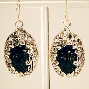 2" Silver Tone Black Onyx goddess Earrings